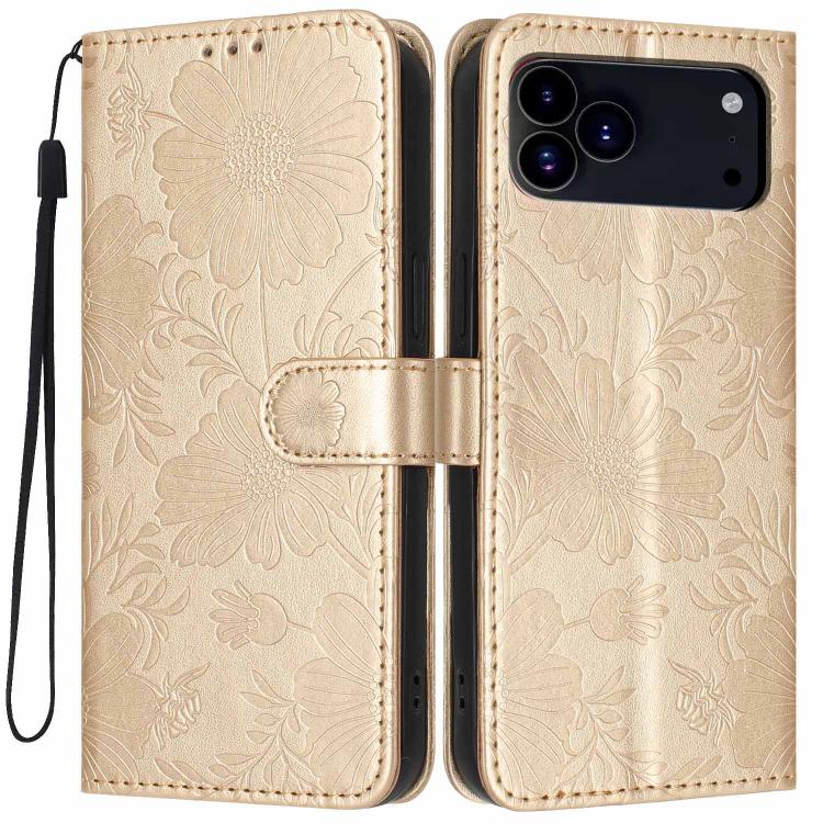 Custodia per telefono in pelle con stampa girasole in rilievo e cordino nero sottile., For iPhone 16e / 17e, For iPhone 17 Pro Max, For iPhone 17 Pro, For iPhone 17