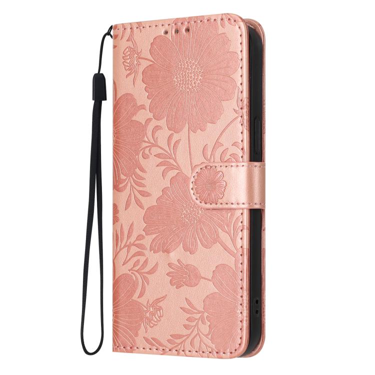 Custodia per telefono in pelle con stampa girasole in rilievo e cordino nero sottile., For iPhone 16e / 17e, For iPhone 17 Pro Max, For iPhone 17 Pro, For iPhone 17