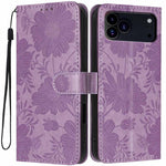 Custodia per telefono in pelle con stampa girasole in rilievo e cordino nero sottile., For iPhone 16e / 17e, For iPhone 17 Pro Max, For iPhone 17 Pro, For iPhone 17