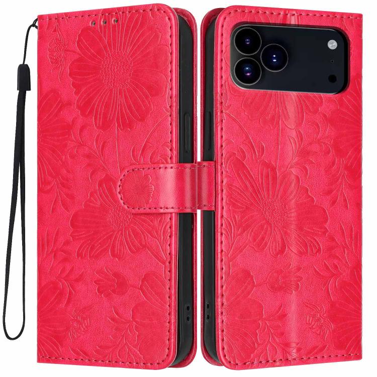 Custodia per telefono in pelle con stampa girasole in rilievo e cordino nero sottile., For iPhone 16e / 17e, For iPhone 17 Pro Max, For iPhone 17 Pro, For iPhone 17