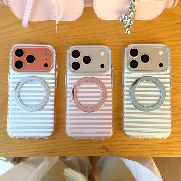 Custodia per telefono magnetica BAFFKKAF Frosted Stripes 360 Holder Airbag Double-Faced IMD, For iPhone 15