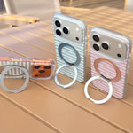 Custodia per telefono magnetica BAFFKKAF Frosted Stripes 360 Holder Airbag Double-Faced IMD, For iPhone 17 Pro Max, For iPhone 17 Pro, For iPhone 17, For iPhone 16 Pro Max, For iPhone 16 Pro, For iPhone 16, For iPhone 15 Pro Max, For iPhone 15 Pro