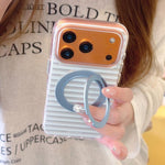 Custodia per telefono magnetica BAFFKKAF Frosted Stripes 360 Holder Airbag Double-Faced IMD, For iPhone 15