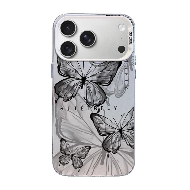 Custodia per telefono ibrida in PC e TPU con motivo a farfalla e placcatura in argento., For iPhone 17e / 16e, For iPhone 17 Pro Max, For iPhone 17 Pro