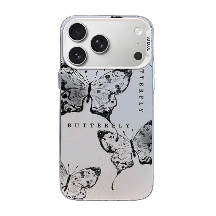 Custodia per telefono ibrida in PC e TPU con motivo a farfalla e placcatura in argento., For iPhone 17e / 16e, For iPhone 17 Pro Max, For iPhone 17 Pro