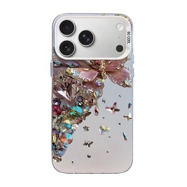 Custodia per telefono ibrida in PC e TPU con motivo a farfalla e placcatura in argento., For iPhone 17e / 16e, For iPhone 17 Pro Max, For iPhone 17 Pro