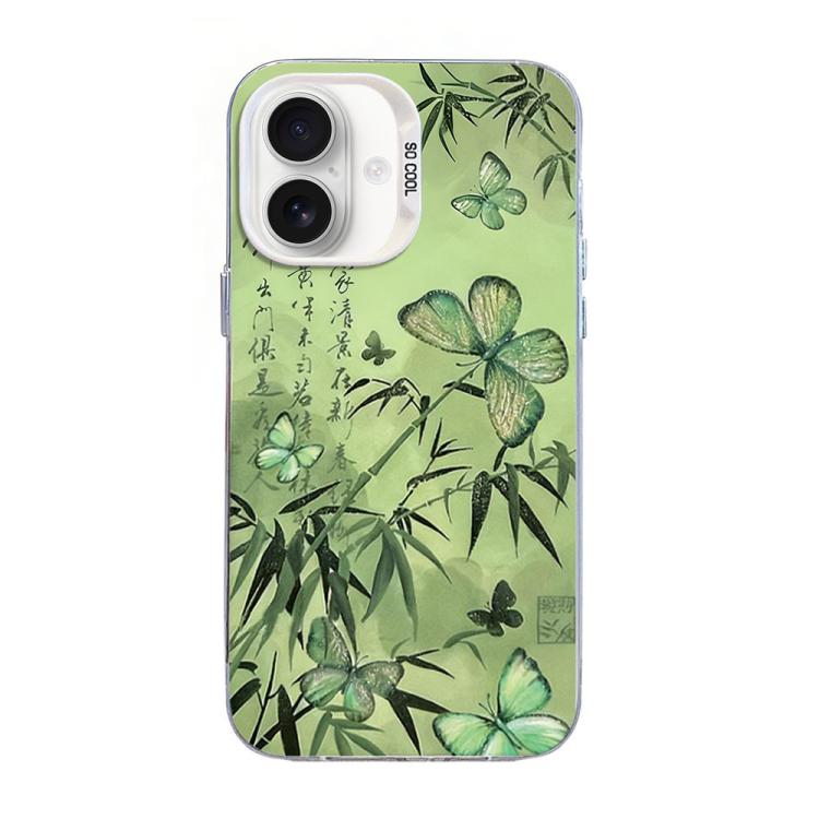 Custodia per telefono ibrida in PC e TPU con motivo a farfalla e placcatura in argento., For iPhone 17, For iPhone Air, For iPhone 16 Pro Max