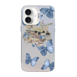 Custodia per telefono ibrida in PC e TPU con motivo a farfalla e placcatura in argento., For iPhone 17, For iPhone Air, For iPhone 16 Pro Max