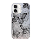 Custodia per telefono ibrida in PC e TPU con motivo a farfalla e placcatura in argento., For iPhone 17, For iPhone Air, For iPhone 16 Pro Max