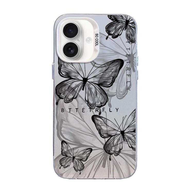 Custodia per telefono ibrida in PC e TPU con motivo a farfalla e placcatura in argento., For iPhone 17, For iPhone Air, For iPhone 16 Pro Max