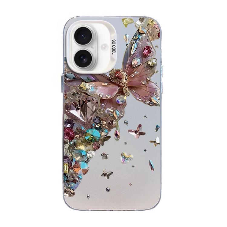 Custodia per telefono ibrida in PC e TPU con motivo a farfalla e placcatura in argento., For iPhone 17, For iPhone Air, For iPhone 16 Pro Max