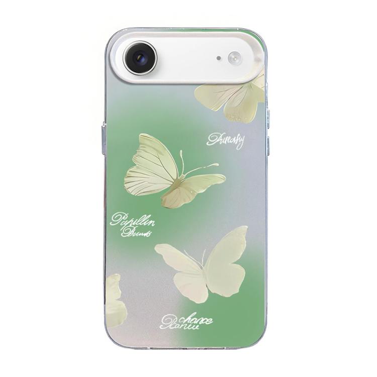 Custodia per telefono ibrida in PC e TPU con motivo a farfalla e placcatura in argento., For iPhone 17, For iPhone Air, For iPhone 16 Pro Max