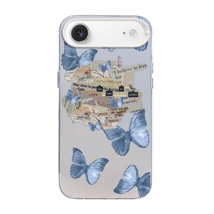 Custodia per telefono ibrida in PC e TPU con motivo a farfalla e placcatura in argento., For iPhone 17, For iPhone Air, For iPhone 16 Pro Max