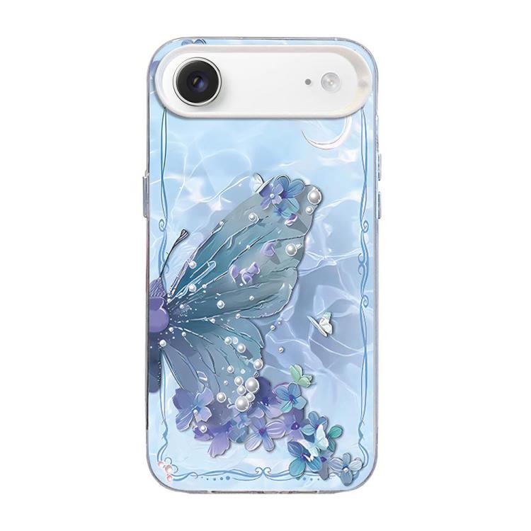 Custodia per telefono ibrida in PC e TPU con motivo a farfalla e placcatura in argento., For iPhone 17, For iPhone Air, For iPhone 16 Pro Max