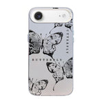 Custodia per telefono ibrida in PC e TPU con motivo a farfalla e placcatura in argento., For iPhone 17, For iPhone Air, For iPhone 16 Pro Max