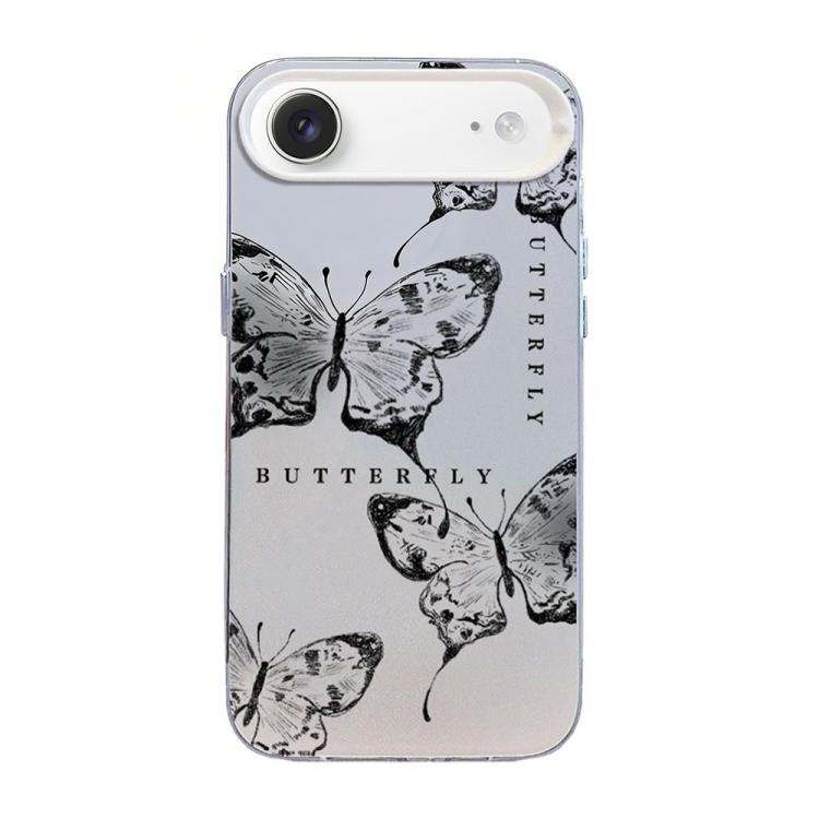 Custodia per telefono ibrida in PC e TPU con motivo a farfalla e placcatura in argento., For iPhone 17, For iPhone Air, For iPhone 16 Pro Max