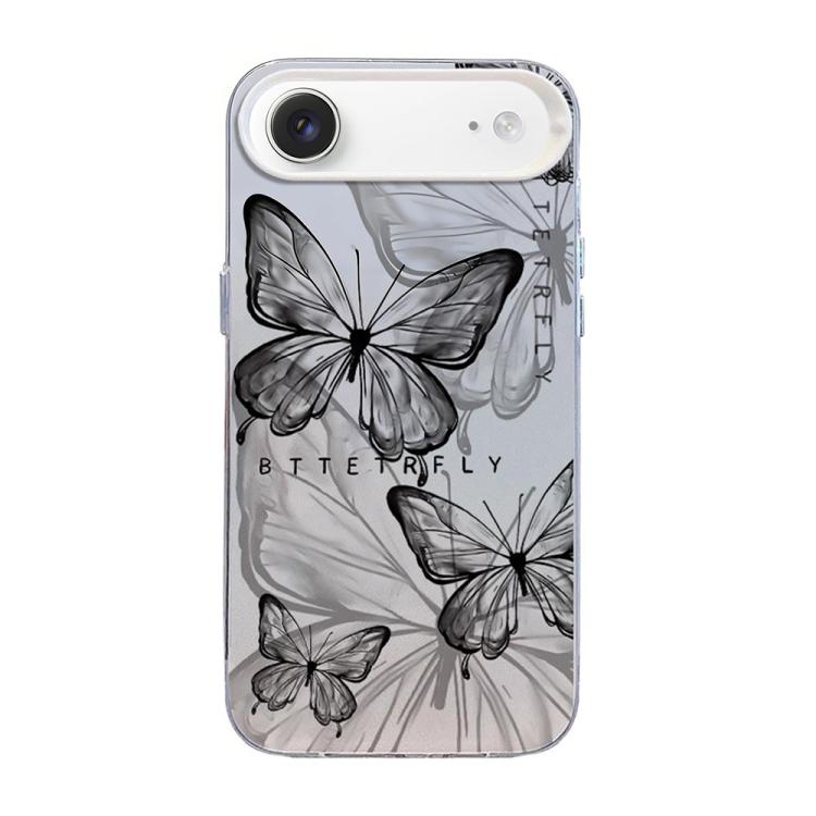 Custodia per telefono ibrida in PC e TPU con motivo a farfalla e placcatura in argento., For iPhone 17, For iPhone Air, For iPhone 16 Pro Max