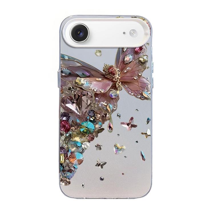 Custodia per telefono ibrida in PC e TPU con motivo a farfalla e placcatura in argento., For iPhone 17, For iPhone Air, For iPhone 16 Pro Max