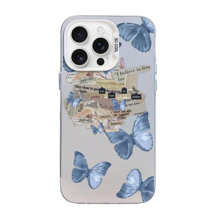 Custodia per telefono ibrida in PC e TPU con motivo a farfalla e placcatura in argento., For iPhone 17, For iPhone Air, For iPhone 16 Pro Max