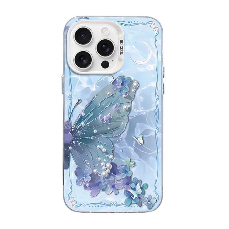 Custodia per telefono ibrida in PC e TPU con motivo a farfalla e placcatura in argento., For iPhone 17, For iPhone Air, For iPhone 16 Pro Max