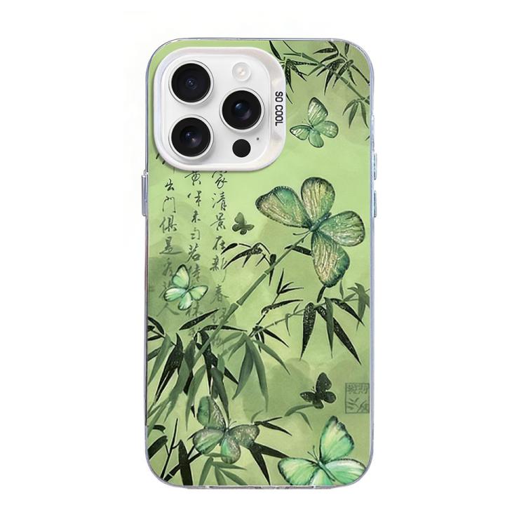Custodia per telefono ibrida in PC e TPU con motivo a farfalla e placcatura in argento., For iPhone 16 Pro, For iPhone 16 Plus, For iPhone 16