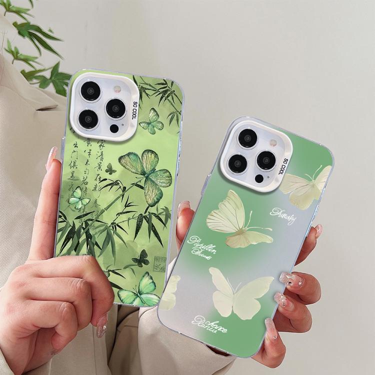 Custodia per telefono ibrida in PC e TPU con motivo a farfalla e placcatura in argento., For iPhone 16 Pro, For iPhone 16 Plus, For iPhone 16