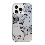 Custodia per telefono ibrida in PC e TPU con motivo a farfalla e placcatura in argento., For iPhone 16 Pro, For iPhone 16 Plus, For iPhone 16