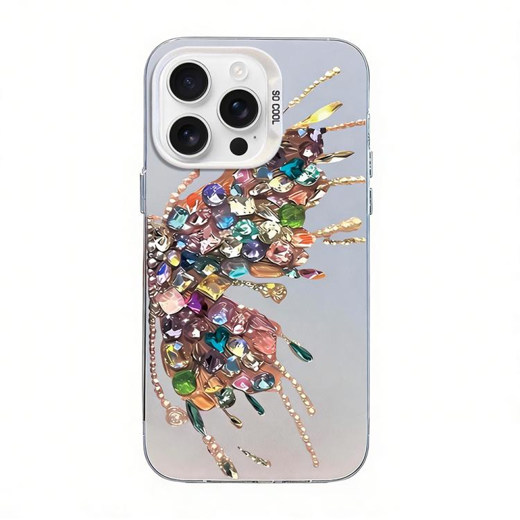 Custodia per telefono ibrida in PC e TPU con motivo a farfalla e placcatura in argento., For iPhone 16 Pro, For iPhone 16 Plus, For iPhone 16