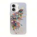Custodia per telefono ibrida in PC e TPU con motivo a farfalla e placcatura in argento., For iPhone 16 Pro, For iPhone 16 Plus, For iPhone 16