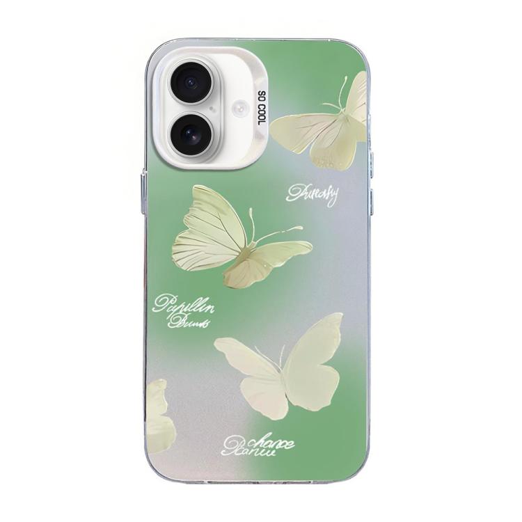 Custodia per telefono ibrida in PC e TPU con motivo a farfalla e placcatura in argento., For iPhone 16 Pro, For iPhone 16 Plus, For iPhone 16