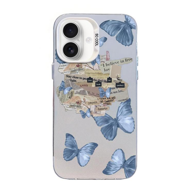 Custodia per telefono ibrida in PC e TPU con motivo a farfalla e placcatura in argento., For iPhone 16 Pro, For iPhone 16 Plus, For iPhone 16