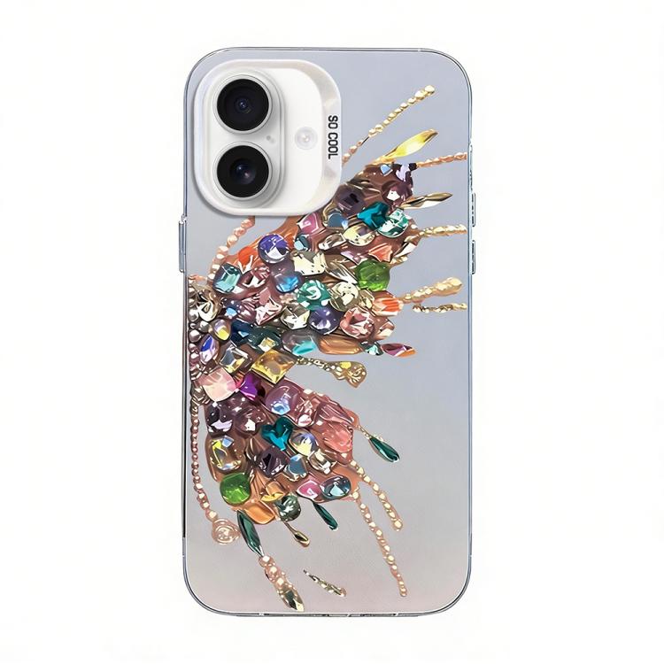 Custodia per telefono ibrida in PC e TPU con motivo a farfalla e placcatura in argento., For iPhone 16 Pro, For iPhone 16 Plus, For iPhone 16