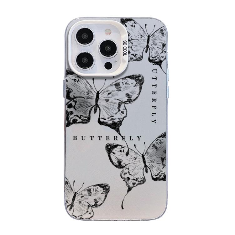Custodia per telefono ibrida in PC e TPU con motivo a farfalla e placcatura in argento., For iPhone 15 Pro Max, For iPhone 15 Pro, For iPhone 15 Plus