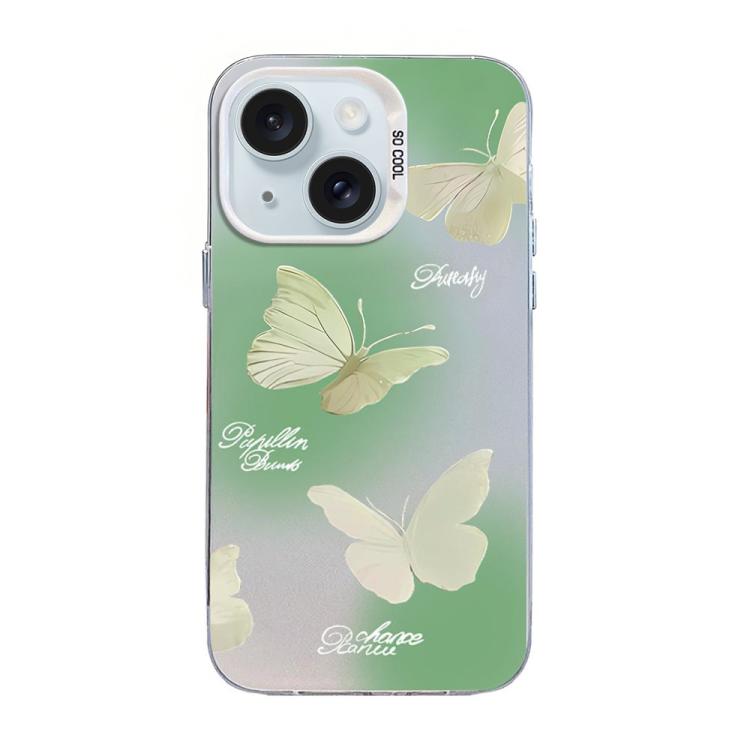 Custodia per telefono ibrida in PC e TPU con motivo a farfalla e placcatura in argento., For iPhone 15 Pro Max, For iPhone 15 Pro, For iPhone 15 Plus