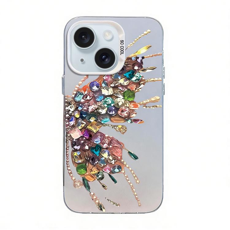 Custodia per telefono ibrida in PC e TPU con motivo a farfalla e placcatura in argento., For iPhone 15 Pro Max, For iPhone 15 Pro, For iPhone 15 Plus