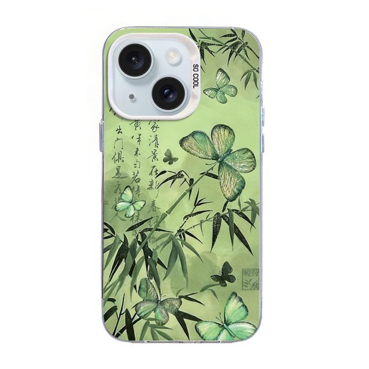 Custodia per telefono ibrida in PC e TPU con motivo a farfalla e placcatura in argento., For iPhone 15, For iPhone 14 Plus, For iPhone 14