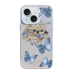 Custodia per telefono ibrida in PC e TPU con motivo a farfalla e placcatura in argento., For iPhone 15, For iPhone 14 Plus, For iPhone 14