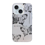 Custodia per telefono ibrida in PC e TPU con motivo a farfalla e placcatura in argento., For iPhone 15, For iPhone 14 Plus, For iPhone 14