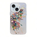 Custodia per telefono ibrida in PC e TPU con motivo a farfalla e placcatura in argento., For iPhone 15, For iPhone 14 Plus, For iPhone 14