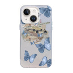 Custodia per telefono ibrida in PC e TPU con motivo a farfalla e placcatura in argento., For iPhone 15, For iPhone 14 Plus, For iPhone 14