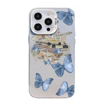 Custodia per telefono ibrida in PC e TPU con motivo a farfalla e placcatura in argento., For iPhone 14 Pro, For iPhone 14 Pro Max, For iPhone SE 2022 / SE 2020