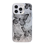 Custodia per telefono ibrida in PC e TPU con motivo a farfalla e placcatura in argento., For iPhone 14 Pro, For iPhone 14 Pro Max, For iPhone SE 2022 / SE 2020