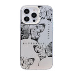 Custodia per telefono ibrida in PC e TPU con motivo a farfalla e placcatura in argento., For iPhone 14 Pro, For iPhone 14 Pro Max, For iPhone SE 2022 / SE 2020