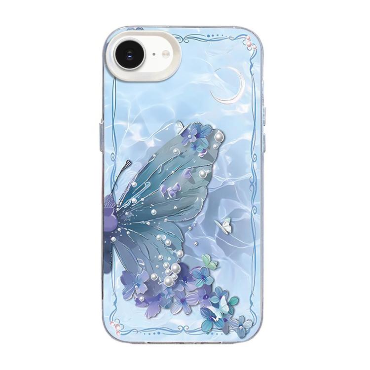 Custodia per telefono ibrida in PC e TPU con motivo a farfalla e placcatura in argento., For iPhone 14 Pro, For iPhone 14 Pro Max, For iPhone SE 2022 / SE 2020
