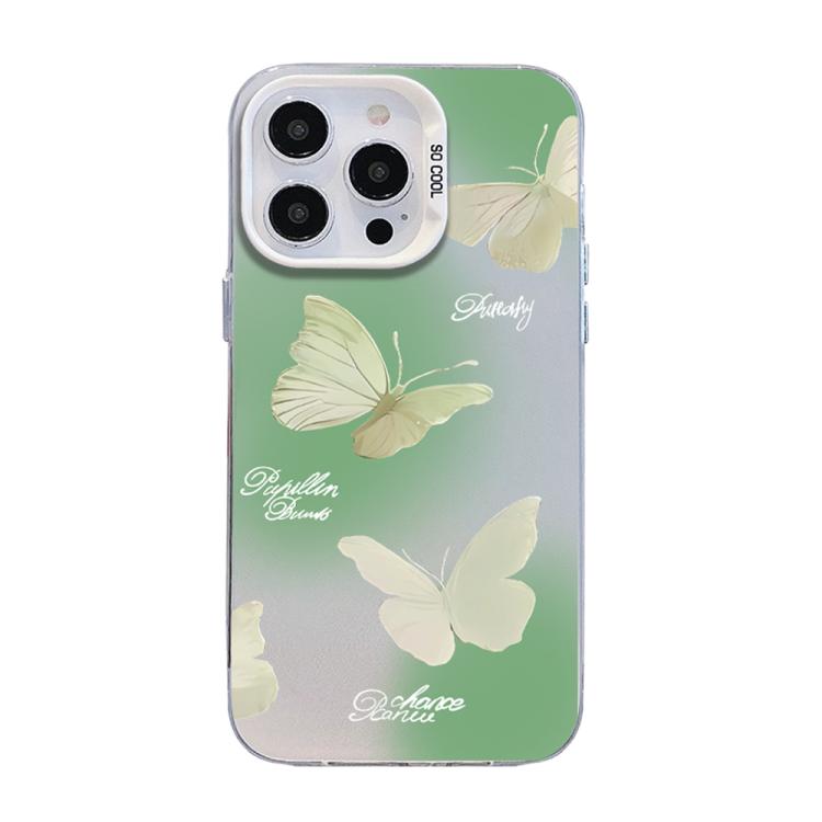 Custodia per telefono ibrida in PC e TPU con motivo a farfalla e placcatura in argento., For iPhone 13 Pro Max, For iPhone 13 Pro, For iPhone 13