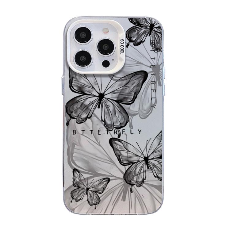 Custodia per telefono ibrida in PC e TPU con motivo a farfalla e placcatura in argento., For iPhone 13 Pro Max, For iPhone 13 Pro, For iPhone 13