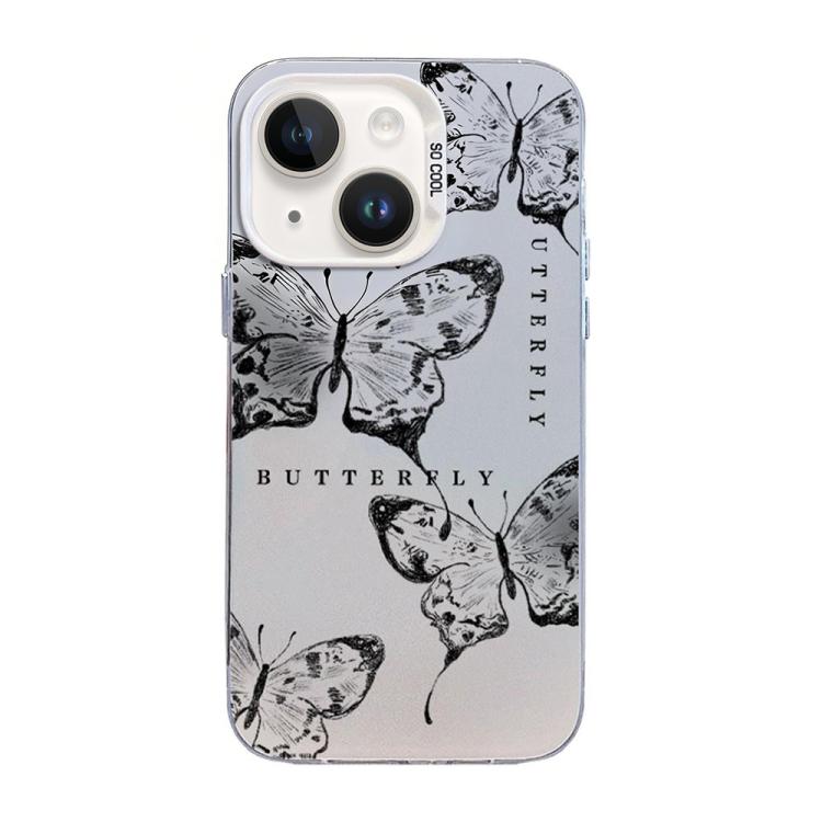 Custodia per telefono ibrida in PC e TPU con motivo a farfalla e placcatura in argento., For iPhone 13 Pro Max, For iPhone 13 Pro, For iPhone 13