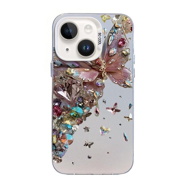 Custodia per telefono ibrida in PC e TPU con motivo a farfalla e placcatura in argento., For iPhone 13 Pro Max, For iPhone 13 Pro, For iPhone 13