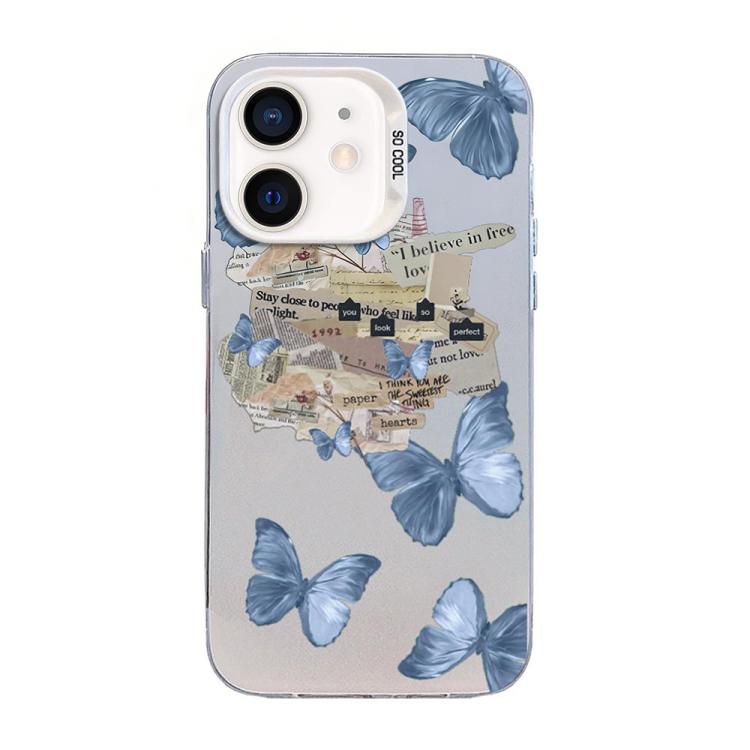Custodia per telefono ibrida in PC e TPU con motivo a farfalla e placcatura in argento., For iPhone 12 mini, For iPhone 11 Pro Max, For iPhone 11