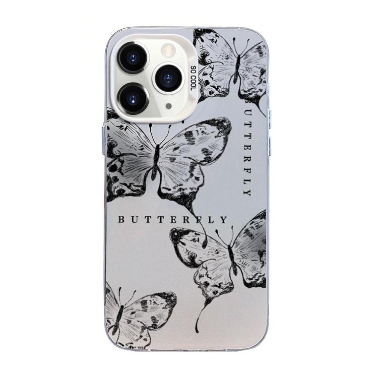 Custodia per telefono ibrida in PC e TPU con motivo a farfalla e placcatura in argento., For iPhone 11 Pro, For iPhone XS / X, For iPhone XR
